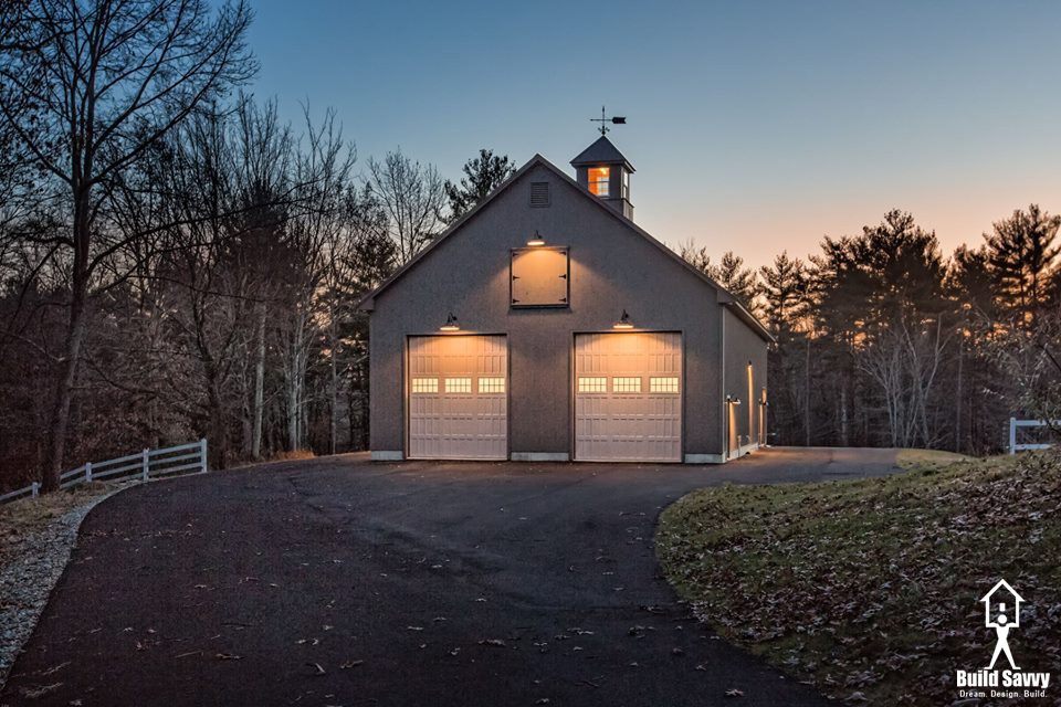 Custom RV Garage in Bedford at Night