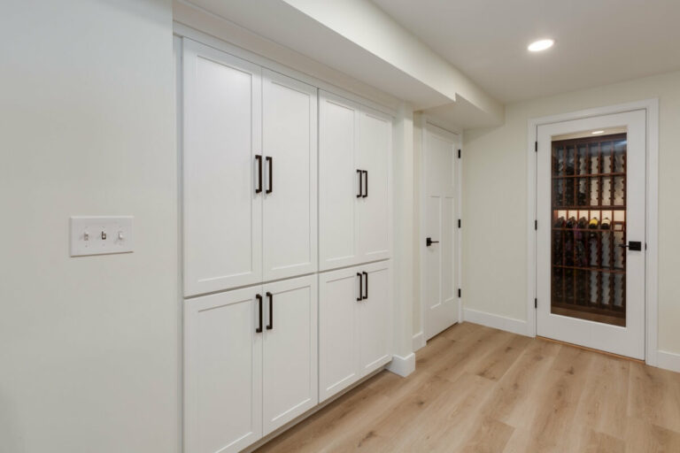 closets in basement remodel in Bedford NH