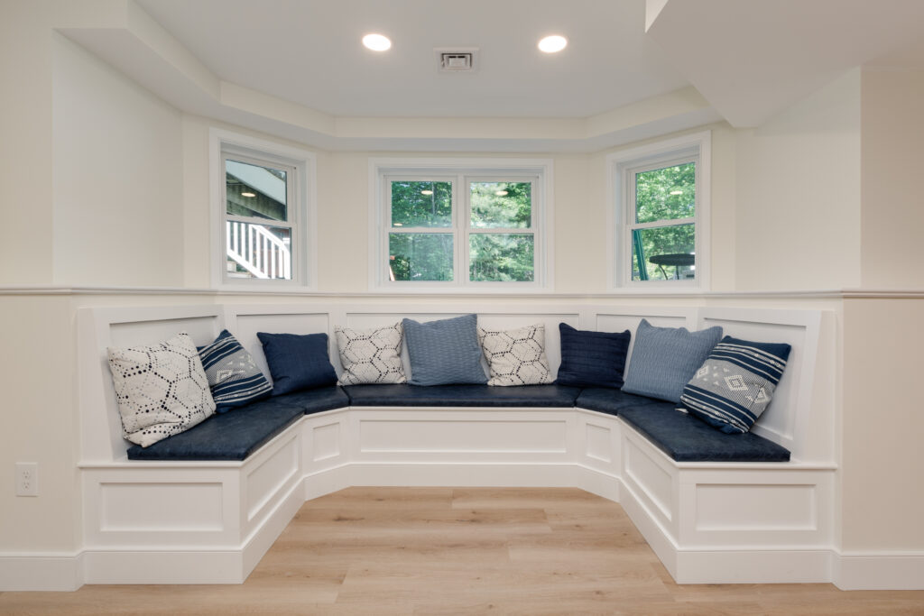 Built in bench in Bedford NH finished basement
